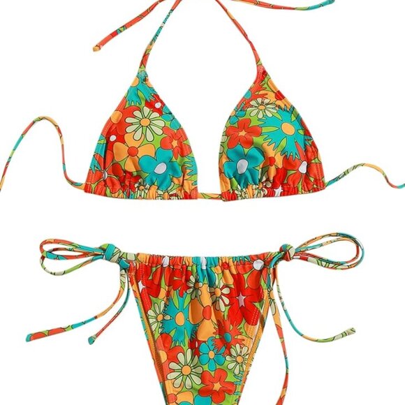 SOLY HUX Women's Floral Print 2 Piece Swimsuits Bikini Set Halter - Picture 2 of 11